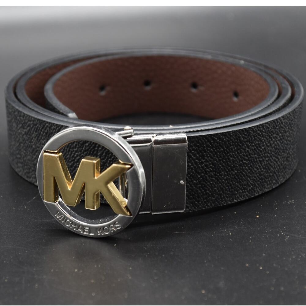 Michael Kors Women's 36"-40" Waist Reversible Circle MK Logo Buckle Belt